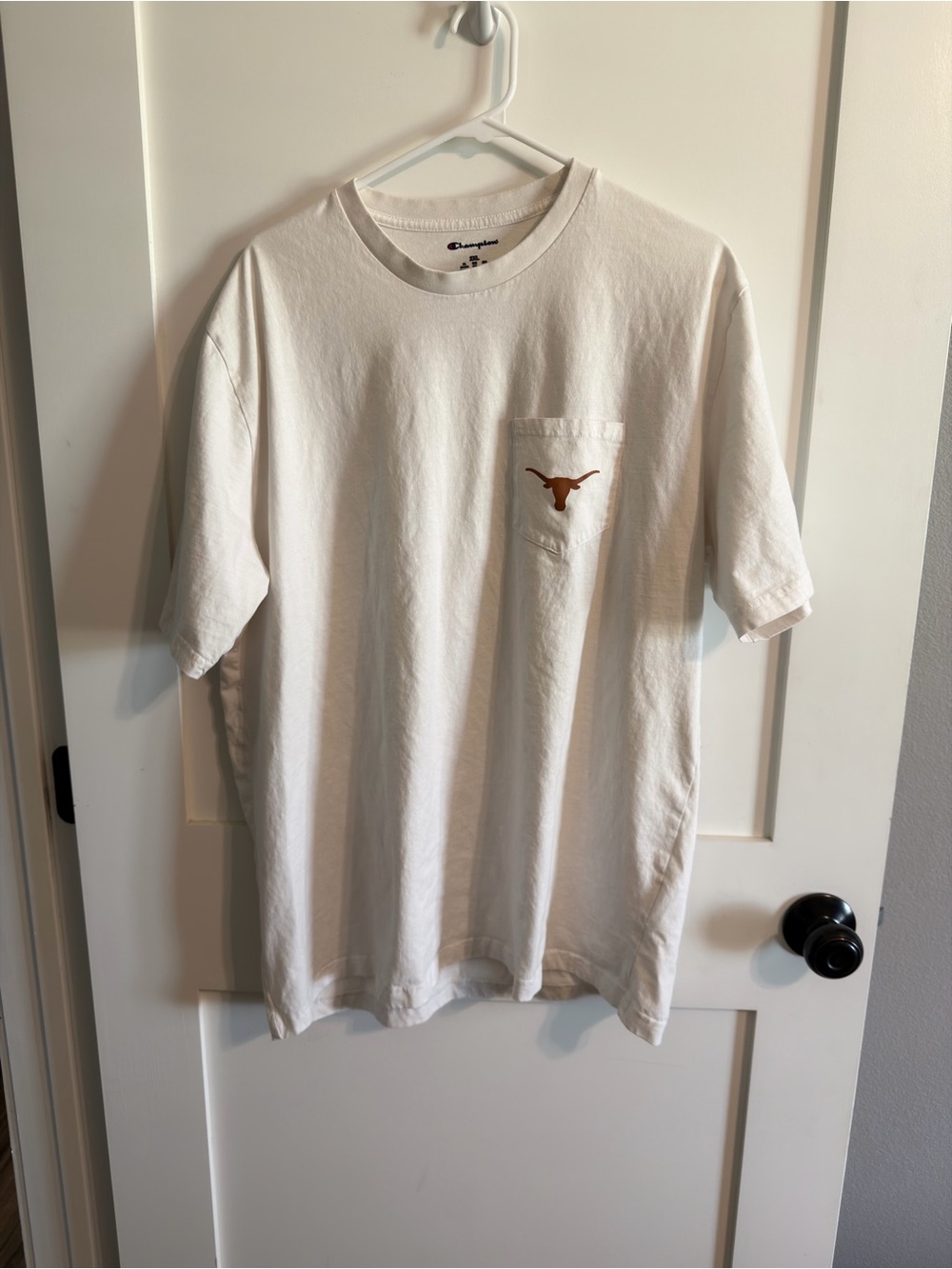 Champion White Short Sleeve Pocket Tee with Orange Longhorn Logo - Picture 1 of 6